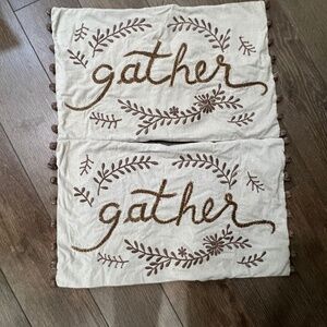 Pottery Barn Gather Embroidered 16" x 26" Lumbar Pillow Cover (2) Thanksgiving